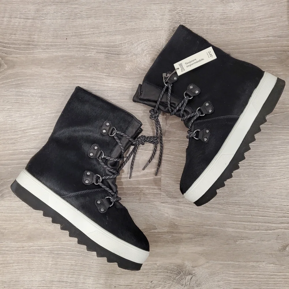 NWT Cougar Vesper Boots Natural Hide Pony Hair Black
